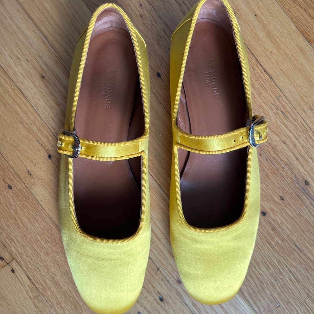 Le Monde Beryl Mary Jane Yellow Silk Flats